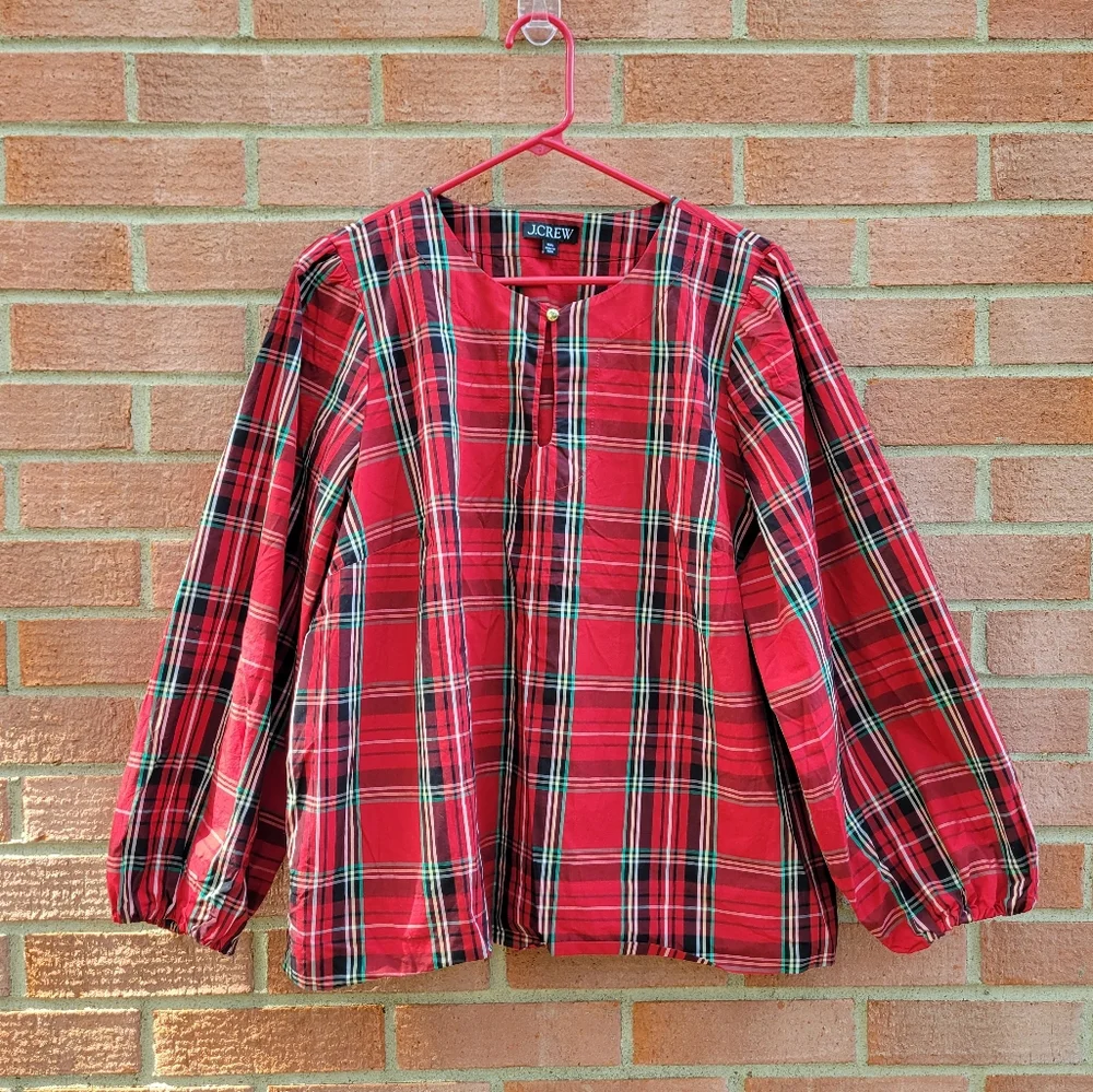 J. Crew Puff-sleeve poplin top in Good Tidings plaid size XXL - Picture 4 of 8